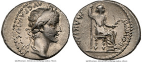 Tiberius (AD 14-37). AR denarius (19mm, 3.80 gm, 12h). NGC Choice VF 2/5 - 3/5, brushed. Lugdunum, ca. AD 18-35. TI CAESAR DIVI-AVG F AVGVSTVS, laurea...