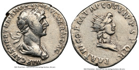 Trajan (AD 98-117). AR denarius (18mm, 2.75 gm, 7h). NGC VF 5/5 - 2/5, brushed, scuff. Rome, AD 114-117. IMP CAES NER TRAIAN OPTIM AVG GERM DAC, laure...