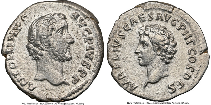 Antoninus Pius with Marcus Aurelius (AD 138-161). AR denarius (17mm, 3.19 gm, 7h...