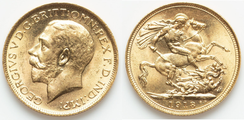 George V gold Sovereign 1918-S UNC, Sydney mint, KM29, S-4003. AGW 0.2355 oz. HI...