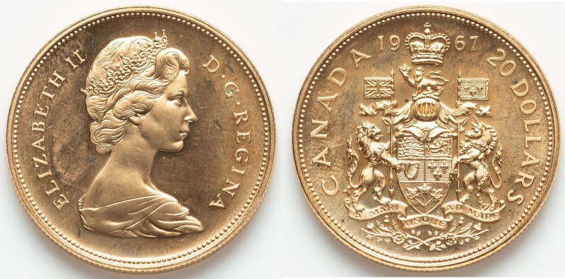 Elizabeth II gold Specimen "Confederation Centennial" 20 Dollars 1967 UNC, Royal...