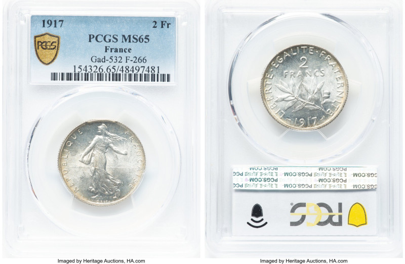 Republic Pair of Certified Assorted Issues PCGS, 1) 2 Francs 1917 - MS65, Paris ...