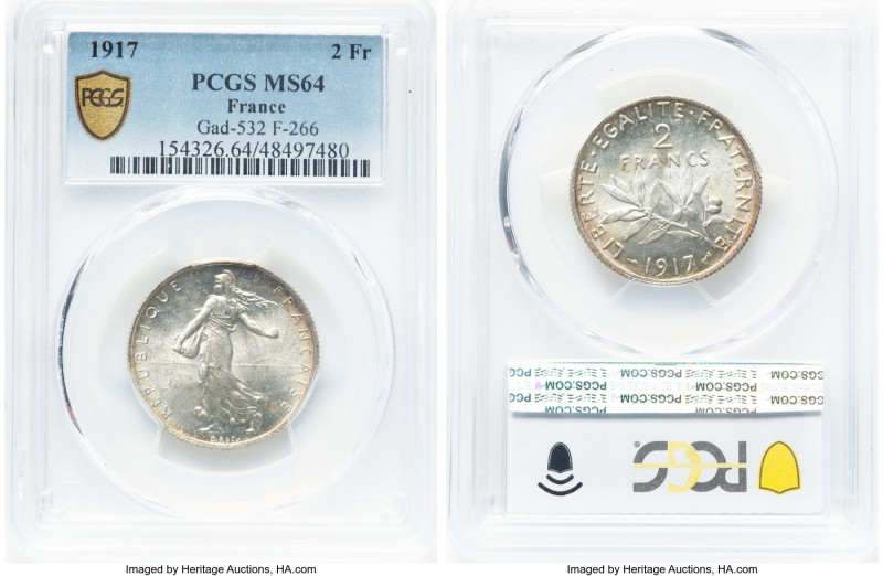 Republic 3-Piece Lot of Certified Assorted Issues, 1) 2 Francs 1917 - MS64 PCGS,...