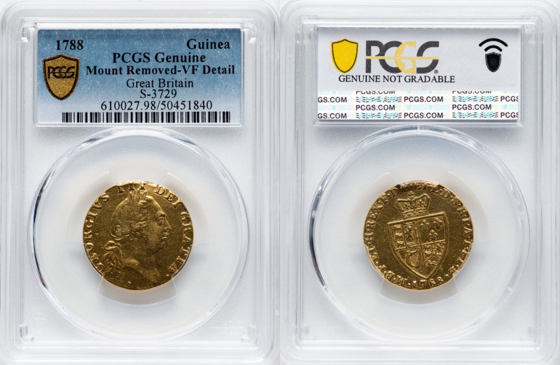 George III gold Guinea 1788 VF Details (Mount Removed) PCGS, KM609, S-3729. HID0...