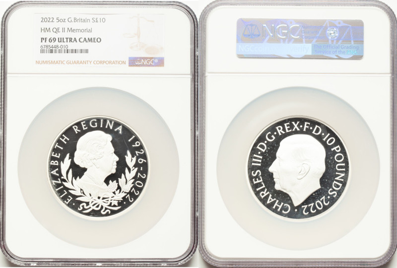 Charles III silver Proof "Queen Elizabeth II Memorial" 10 Pounds (5 oz) 2022 PR6...