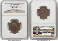 Naples & Sicily Pair of Certified Assorted Multiple Tornesi NGC, 1) Ferdinand II 2 Tornesi 1842 - MS63 Brown, KM327 2) Neapolitan Republic 3 Tornesi 1...