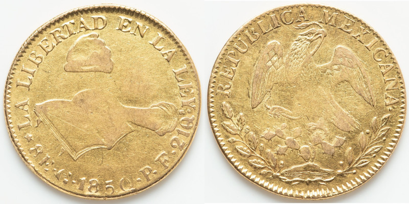 Republic gold 8 Escudos 1850 Go-PF VF, Guanajuato mint, KM383.7. AGW 0.7615 oz. ...