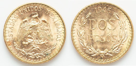 Estados Unidos gold 2 Pesos 1945-Mo UNC, Mexico City mint, KM461, Fr-170. AGW 0.0482 oz. HID09801242017 © 2024 Heritage Auctions | All Rights Reserved...