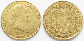 Ferdinand VII gold 8 Escudos 1816 LM-JP VF (Cleaned), Lima mint, KM129.1, Cal-1763. AGW 0.7614 oz. HID09801242017 © 2024 Heritage Auctions | All Right...