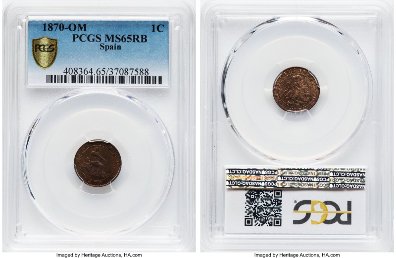 Provisional Government Centimo 1870-OM MS65 Red and Brown PCGS, KM660. HID098012...