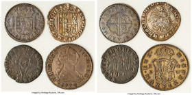 4-Piece Lot of Uncertified Assorted Issues, 1) Philip V 2 Reales 1721 (Aqueduct)-F - XF, Segovia mint, KM297. 27.5mm. 5.54gm 2) Ferdinand & Isabel Rea...