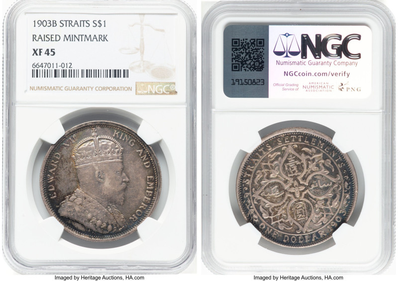 British Colony. Edward VII Dollar 1903-B XF45 NGC, Bombay mint, KM25. Raised min...