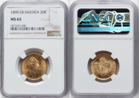 Oscar II gold 20 Kronor 1890-EB MS65 NGC, Stockholm mint, KM748m Fr-93a. Honey-golden gem with full mint bloom and minimal distractions. HID0980124201...