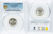Confederation 3-Piece Lot of Certified Assorted Issues PCGS, 1) 1/2 Franc 1929-B MS66, Bern mint, KM23 2) 10 Rappen 1953-B MS66, Bern mint, KM27 3) 2 ...