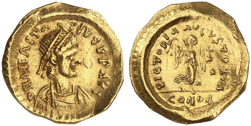 BYZANTINISCHE MÜNZEN. Anastasius I., 491 - 518.&nbsp;&nbsp; 
 Tremissis. Rev. S...