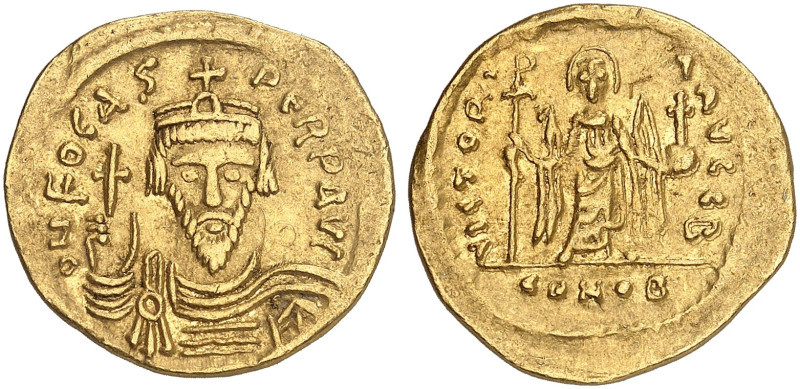 BYZANTINISCHE MÜNZEN. Focas, 602 - 610.&nbsp;&nbsp; 
 Solidus. Frontalbüste mit...