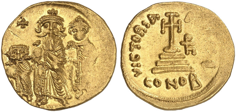 BYZANTINISCHE MÜNZEN. Heraclius, 610 - 641.&nbsp;&nbsp; 
 Solidus. Heraclius zw...