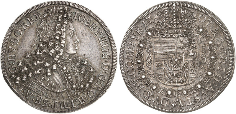 Joseph I., 1705-1711.&nbsp;&nbsp; 
 Taler 1707, Hall.
Dav. 1018, Voglh. 245 / ...