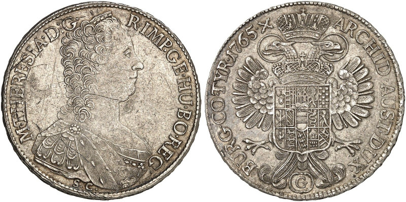 Maria Theresia, 1740-1780.&nbsp;&nbsp; 
 Taler 1765, Günzburg, Mmz. S. C.
Dav....