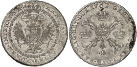 Franz I., 1745-1765.&nbsp;&nbsp; 
 Kronentaler 1762, Brüssel.
Dav. 1282, Voglh. 287, Her. 1938, Eypelt. 438 kl. Sfr., f. vz