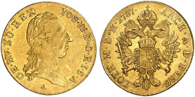 Joseph II., 1780-1790.&nbsp;&nbsp; 
 Dukat 1787, Wien.
Friedb. 439, Her. 29 Gold f. vz