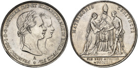 Franz Joseph I., 1848-1916.&nbsp;&nbsp; 
 Doppelgulden 1854, Wien, auf seine Vermählung mit Elisabeth von Bayern.
Dav. 19, Her. 822 gereinigt, kl. R...