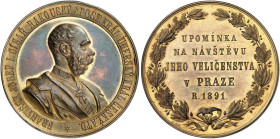 Franz Joseph I., 1848-1916.&nbsp;&nbsp; 
 Bronzemedaille 1891 (von Christlbauer, 54,1mm), auf seinen Besuch in Prag. Brustbild / Schrift.
Hauser 713...