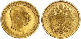 Franz Joseph I., 1848-1916.&nbsp;&nbsp; 
 10 Kronen 1912, Wien, offizielle Nachprägung.
Friedb. 513 R, Her. 391, Schlumb. 672 Gold f. St