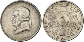 1. Republik, 1918-1934.&nbsp;&nbsp; 
 Lot von 10 Stück: 2 Schilling 1928-1937, komplette Gedenkserie.
Her. 32-41 vz - St