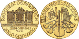 2. Republik seit 1945.&nbsp;&nbsp; 
 Lot von 10 Stück: 2000 Schilling 1989-1995, 1997, 1998, 2000.
Friedb. 81 Gold f. St