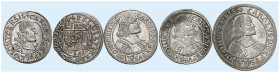 OLMÜTZ. - Bistum. Karl II., Graf von Liechtenstein, 1664-1695.&nbsp;&nbsp; 
 Lot von 5 Stück: 3 Kreuzer 1668, 1669, 1670 (2x), 6 Kreuzer 1673.
L.-M....