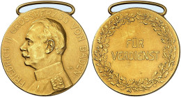 BADEN - DURLACH. Friedrich II., 1907-1918.&nbsp;&nbsp; 
 Tragbare, goldene Verdienstmedaille o. J. (1909-1918, von R. Mayer, 30,0 mm, 18,9 g), II. Kl...