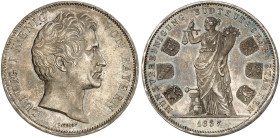 BAYERN. Ludwig I., 1825-1848.&nbsp;&nbsp; 
 Geschichtsdoppeltaler 1837, "MÜNZVEREINIGUNG".
Thun 75, AKS 98, J. 66 schöne Patina, winz. Kr., f. St