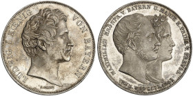 BAYERN. Ludwig I., 1825-1848.&nbsp;&nbsp; 
 Geschichtsdoppeltaler 1842, "VERMÄHLUNG".
Thun 81, AKS 104, J. 72 winz. Rdf., vz - St