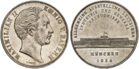 BAYERN. Maximilian II. Joseph, 1848-1864.&nbsp;&nbsp; 
 Geschichtsdoppeltaler 1854, "INDUSTRIE-AUSSTELLUNG".
Thun 95, AKS 166, J. 89 kl. Kr. u. Rdf....