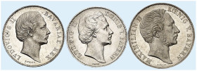 BAYERN. Maximilian II. Joseph, 1848-1864.&nbsp;&nbsp; 
 Lot von 3 Stück: Doppelgulden 1855, "MARIENSÄULE", Ludwig II., Vereinstaler 1871, Madonna, Si...