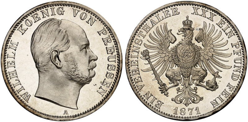 PREUSSEN. Wilhelm I., 1861-1888.&nbsp;&nbsp; 
 Vereinstaler 1871 A.
Thun 270, ...