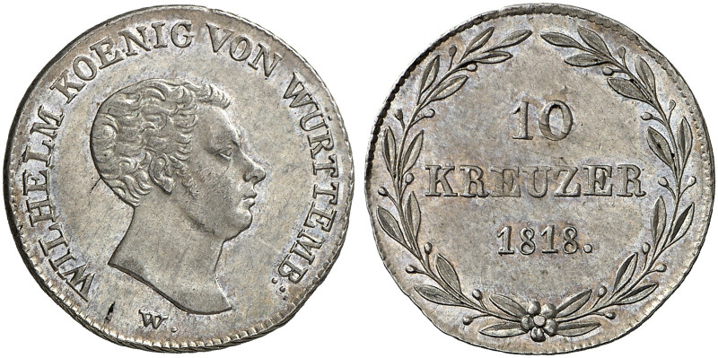 WÜRTTEMBERG. Wilhelm I., 1816-1864.&nbsp;&nbsp; 
 10 Kreuzer 1818.
AKS 92, J. ...