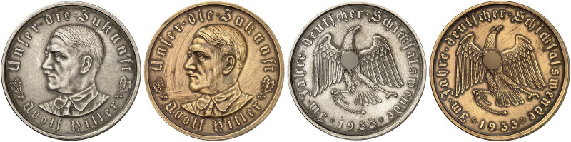 ZEITGESCHICHTE.&nbsp;&nbsp; 
 Lot von 2 Stück: Bronze- und Silbermedaille 1933 ...