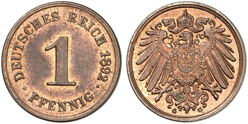 KLEINMÜNZEN. J. 10, EPA 2&nbsp;&nbsp; 
 1 Pfennig 1892 G.
St