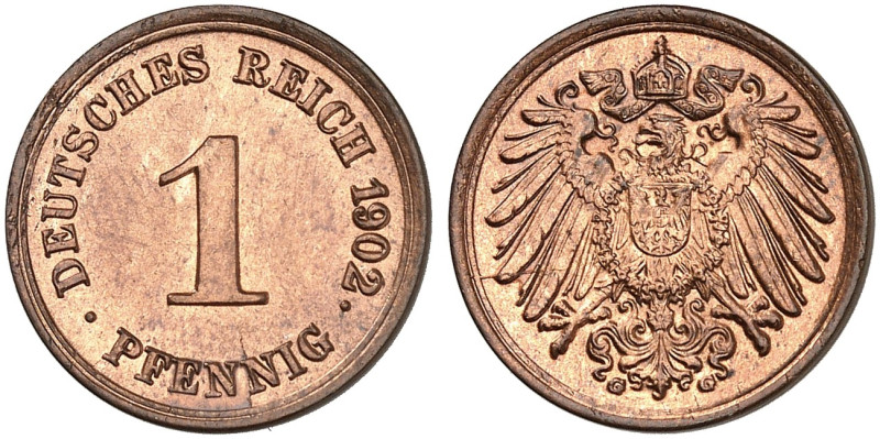 KLEINMÜNZEN. J. 10, EPA 2&nbsp;&nbsp; 
 1 Pfennig 1902 G. RR !
St