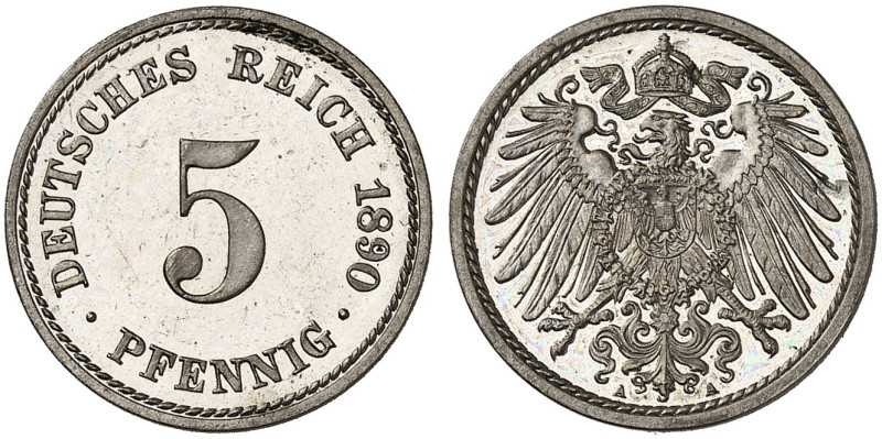 KLEINMÜNZEN. J. 12, EPA 18&nbsp;&nbsp; 
 5 Pfennig 1890 A.
winz. Kr., PP