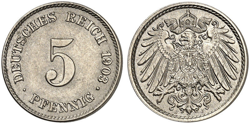 KLEINMÜNZEN. J. 12, EPA 18&nbsp;&nbsp; 
 5 Pfennig 1903 J. R !
f. St