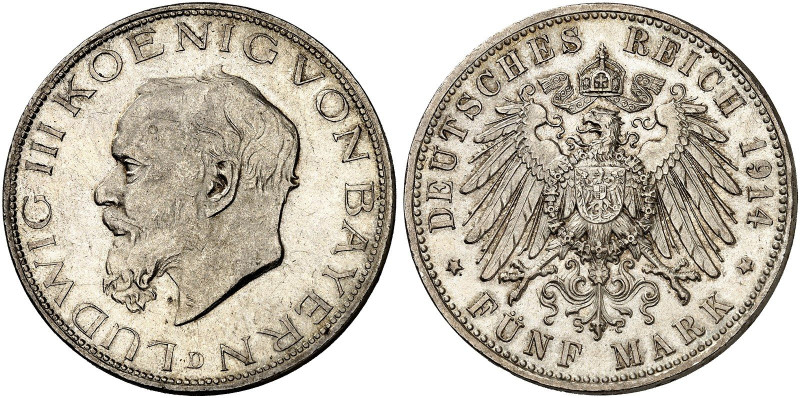 BAYERN. Ludwig III., 1913-1918. J. 53, EPA 5/16&nbsp;&nbsp; 
 5 Mark 1914.
vz