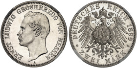 HESSEN. Ernst Ludwig, 1892-1918. J. 72, EPA 2/22&nbsp;&nbsp; 
 2 Mark 1899.
Prachtexemplar !
NGC PF 64+ CAMEO, PP