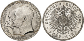 HESSEN. Ernst Ludwig, 1892-1918. J. 75, EPA 5/26&nbsp;&nbsp; 
 5 Mark 1904, zum 400. Geburtstag Philipp des Großmütigen.
f. St