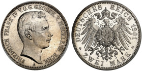 MECKLENBURG - SCHWERIN. Friedrich Franz IV., 1897-1918. J. 85, N. 69, EPA 2/28&nbsp;&nbsp; 
 2 Mark 1901.
PCGS PR 66 CAM, PP