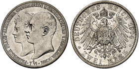 MECKLENBURG - SCHWERIN. Friedrich Franz IV., 1897-1918. J. 86, EPA 2/29&nbsp;&nbsp; 
 2 Mark 1904, zur Hochzeit mit Alexandra.
vz