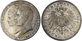 MECKLENBURG - SCHWERIN. Friedrich Franz IV., 1897-1918. J. 87, EPA 5/28&nbsp;&nbsp; 
 5 Mark 1904, zur Hochzeit mit Alexandra.
vz - St