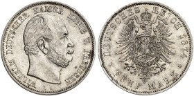 PREUSSEN. Wilhelm I., 1861-1888. J. 97 A, EPA 5/31&nbsp;&nbsp; 
 5 Mark 1874 A.
kl. Kr., vz